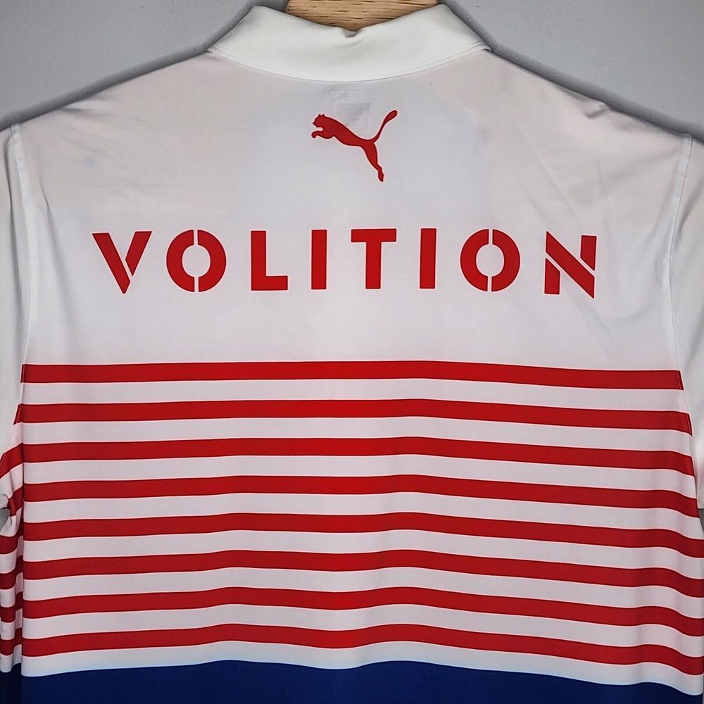 Puma Volition America Shirt Men's XL Red White Blue Performance Golf Polo READ